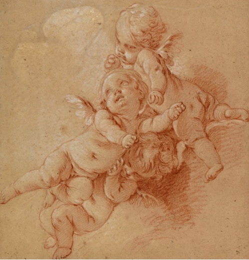 Boucher  "Three Putti Among Clouds"  c.1750 [Cantor Arts Center]