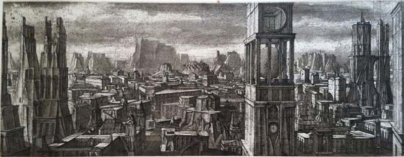 Desmazieres-Ville Imaginaire II -1999 7x18_ [Warnock Fine Arts]