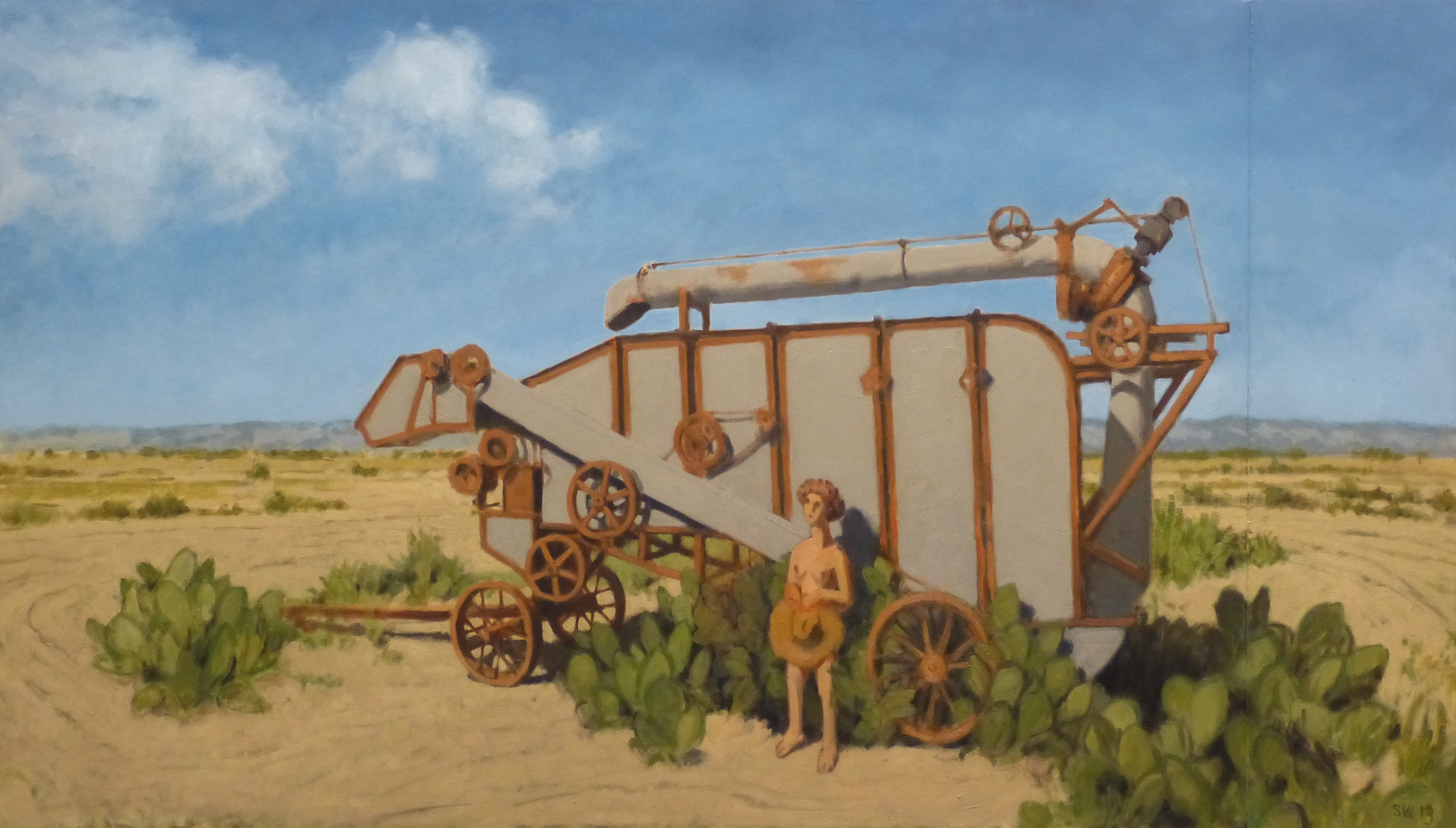 model with old harvester.  32x46". 2013
