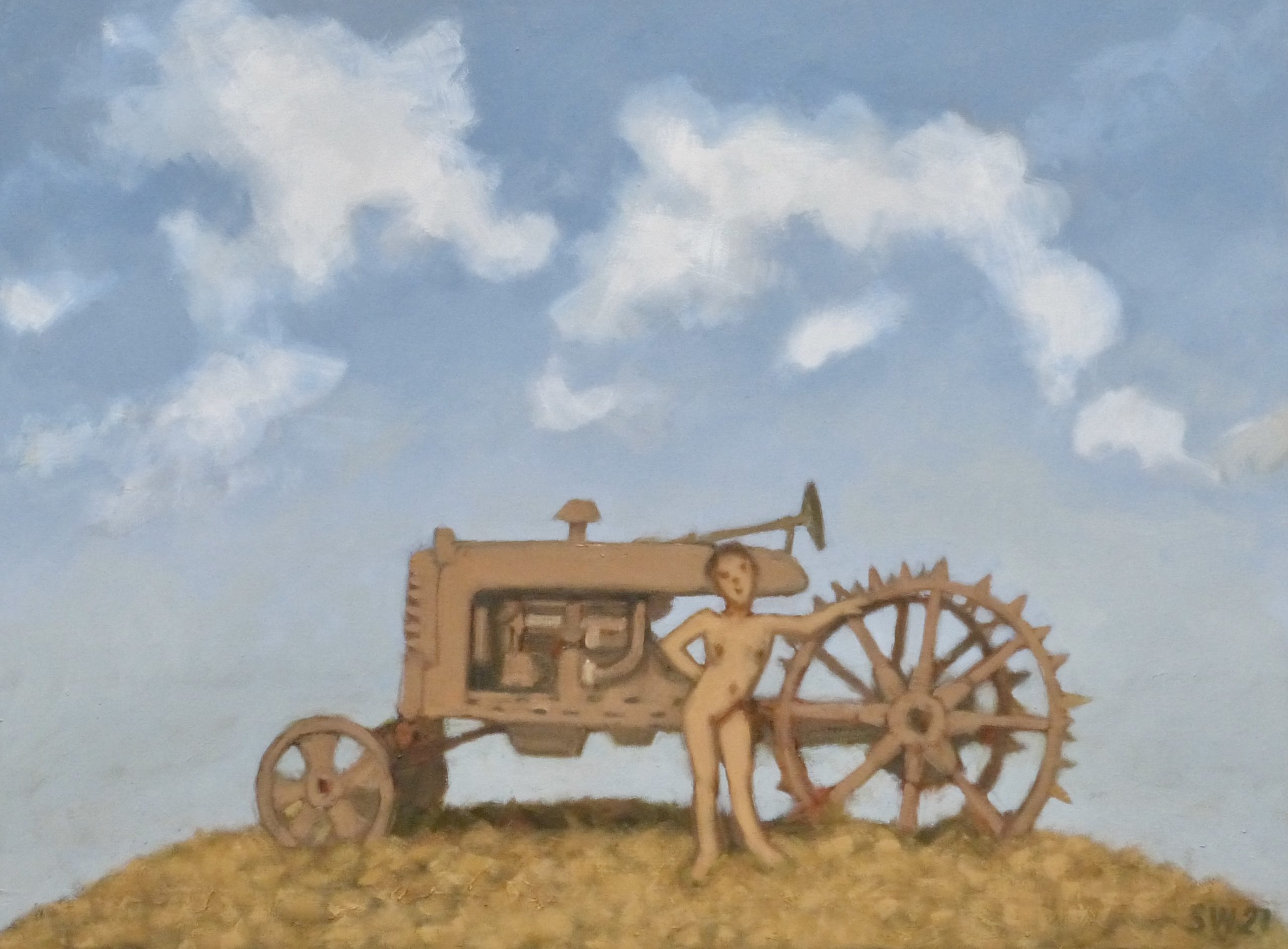 model with spiky tractor.  22x30"  2021